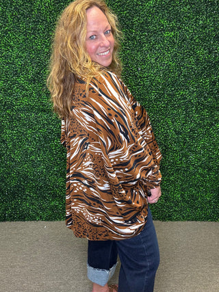 Animal Print V-Neck Blouse