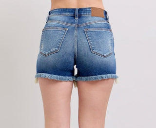 Judy Blue Medium Wash Two Button Distressed Dad Shorts