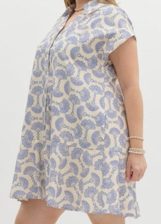 Blue N Cream Printed Mini Dress