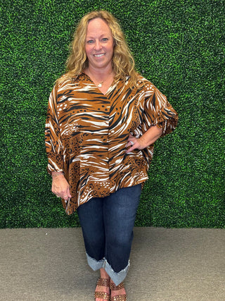 Animal Print V-Neck Blouse
