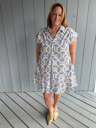 Blue N Cream Printed Mini Dress