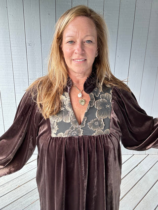 Golden Petal Espresso Mini Dress