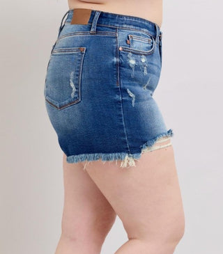 Judy Blue Medium Wash Two Button Distressed Dad Shorts
