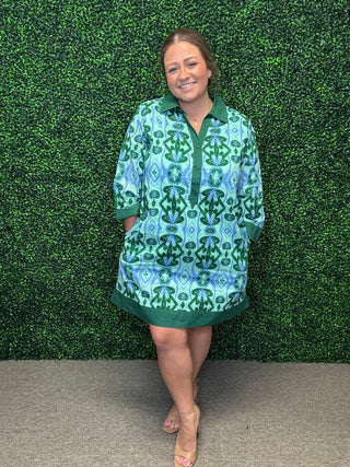 Green Abstract Shift Dress