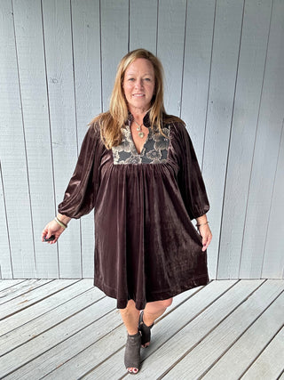 Golden Petal Espresso Mini Dress