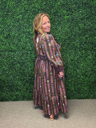 Striped Floral Ruffle Dress