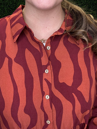 Easel Rust Tone Long Sleeve  Zebra Maxi Dress