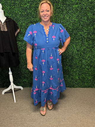 Embroidered Tiered Midi Dress