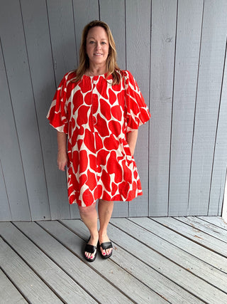 Abstract Puff Sleeve Dress