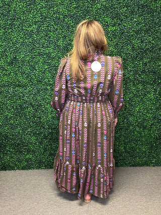 Striped Floral Ruffle Dress