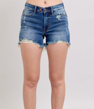 Judy Blue Medium Wash Two Button Distressed Dad Shorts