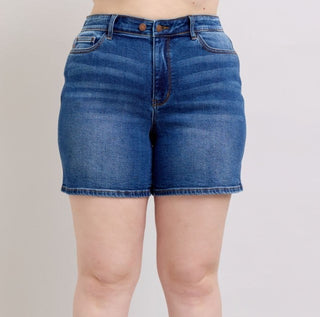 Judy Blue High Rise Two Button Mid Length Dad Denim Short