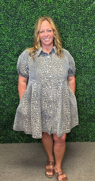 Entro Leopard Denim Dress