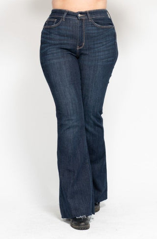 Raw Hem Flare Tall Dark Wash