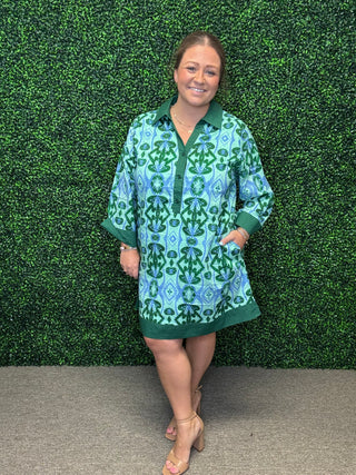 Green Abstract Shift Dress