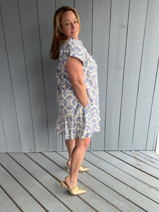 Blue N Cream Printed Mini Dress