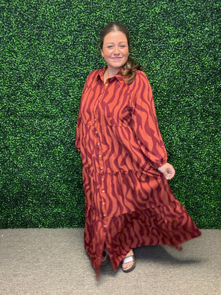 Easel Rust Tone Long Sleeve  Zebra Maxi Dress