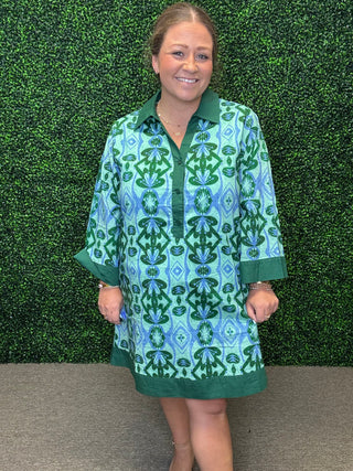 Green Abstract Shift Dress