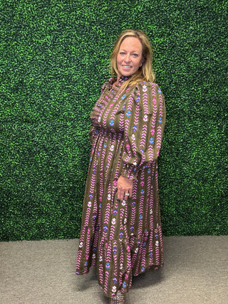 Striped Floral Ruffle Dress