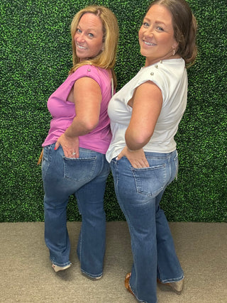 Risen High Rise Distressed Ankle Flare Jean