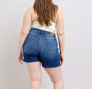 Judy Blue High Rise Two Button Mid Length Dad Denim Short