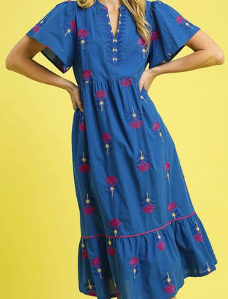 Embroidered Tiered Midi Dress