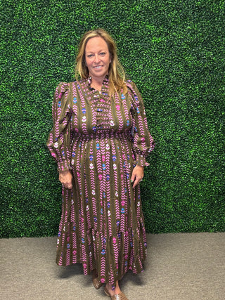 Striped Floral Ruffle Dress