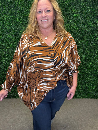 Animal Print V-Neck Blouse
