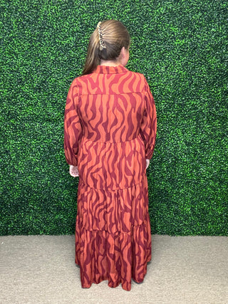 Easel Rust Tone Long Sleeve  Zebra Maxi Dress