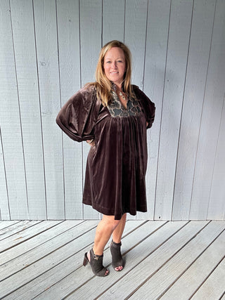 Golden Petal Espresso Mini Dress