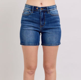 Judy Blue High Rise Two Button Mid Length Dad Denim Short