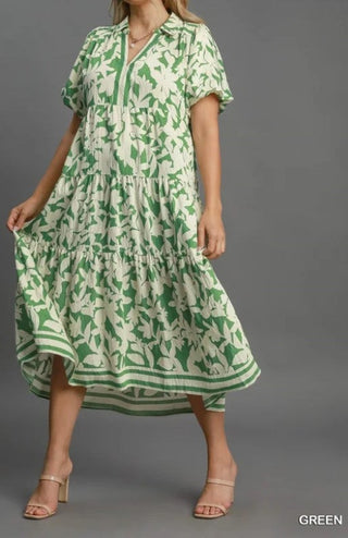 Botanical Green Tiered Dress