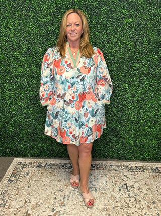 Blooming Contrast Mini Dress