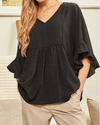 Black Blouse V Neck