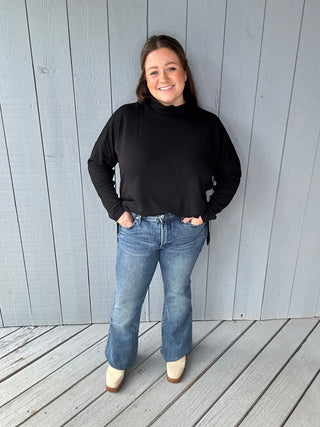 Tummy Control Vint Wash Cut Hem Flare Jean