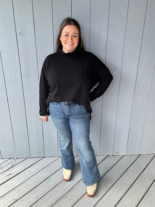 Tummy Control Vint Wash Cut Hem Flare Jean