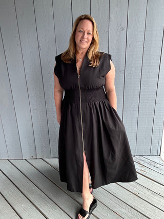 Black Smock Waist Dress
