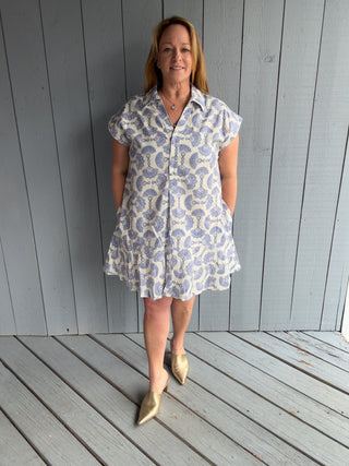 Blue N Cream Printed Mini Dress