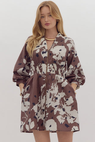 Espresso Floral Zip Up Dress