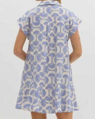 Blue N Cream Printed Mini Dress