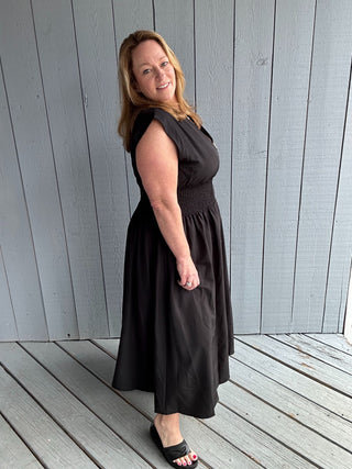 Black Smock Waist Dress