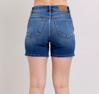 Judy Blue High Rise Two Button Mid Length Dad Denim Short