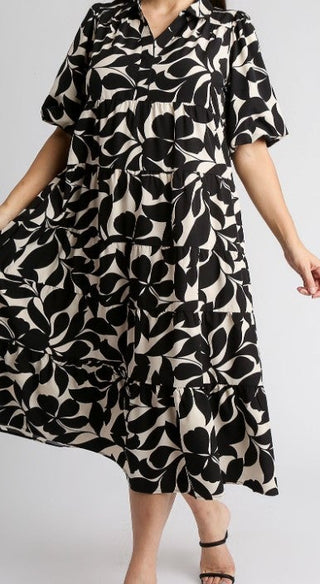 Black and Cream Midi Dress