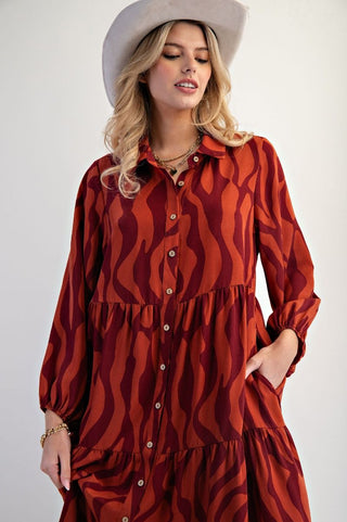 Easel Rust Tone Long Sleeve  Zebra Maxi Dress