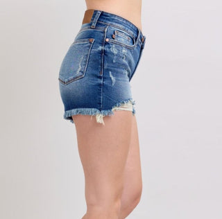 Judy Blue Medium Wash Two Button Distressed Dad Shorts