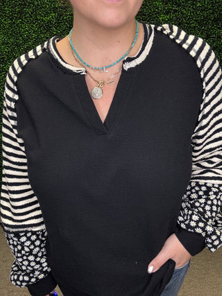 Floral and Stripe Casual Knit Top