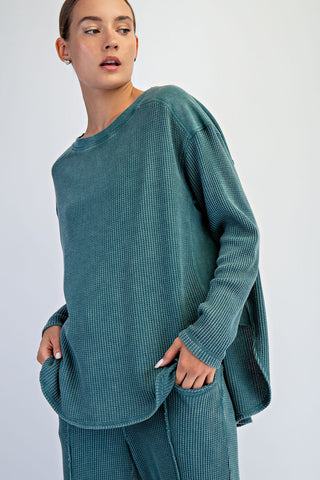 Mineral Washed Waffle Knit Pullover