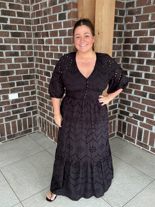 Molly Bracken Black Embroidered Maxi Dress