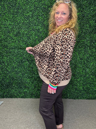 Leopard Sweater with Rainbow Trim