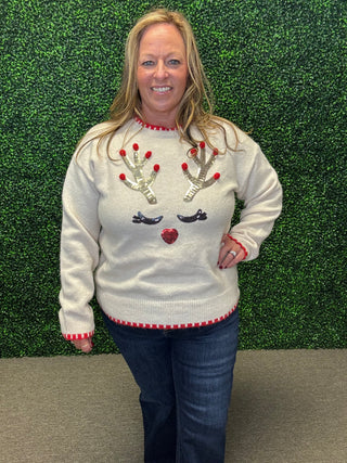 Sequin Reindeer Antler Sweater
